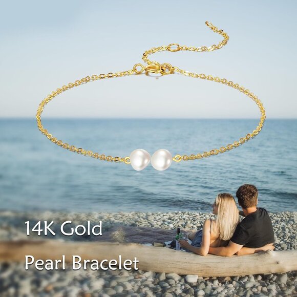 14K Gold Pearl Bracelet Women's Jewelry Novelty Gift - Picture 6 of 7